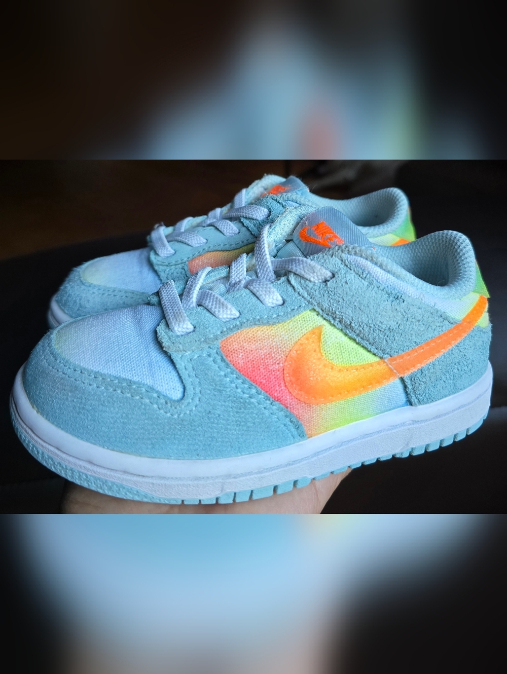 Sz 9C Toddler Kids NIKE DUNK LOW 'Glacier Blue/Light Lemon Twist Aquarius Blue'